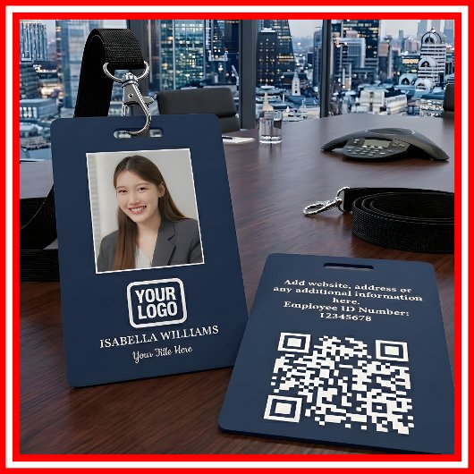 Aangepaste personeelsfoto, QR-code, logo, naamkaar Badge