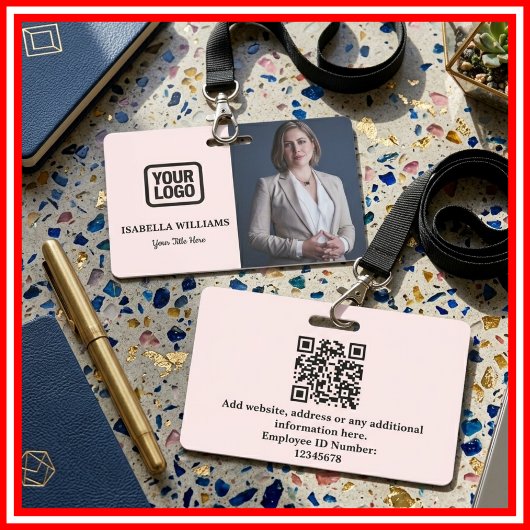 Aangepaste personeelsfoto, QR-code, logo, naamkaar Badge