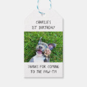 Aangepaste persoonlijke foto-uppy Dog Birthday Par Cadeaulabel (Voorkant)