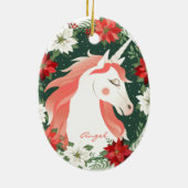 Aangepaste persoonlijke Poinsettia Unicorn Horse Keramisch Ornament (Achterkant)