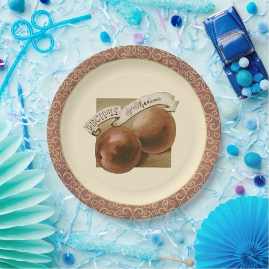 Aangepaste  perziken Elegant Retro Recipes Papieren Bordje (Feest)