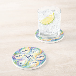 Aangepaste Pesach Seder bord in het Hebreeuws voor Zandsteen Onderzetter