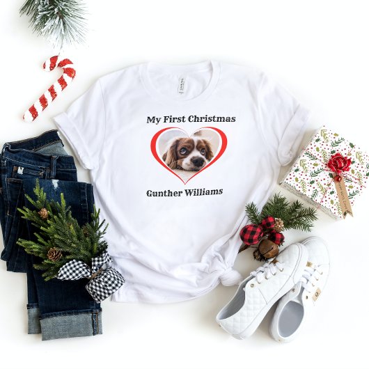 Aangepaste Pet Dog-foto Eerste Kerstfeestdag T-shirt