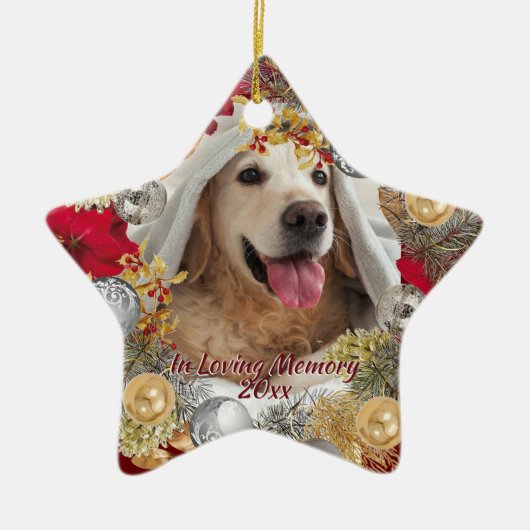 Aangepaste PET-FOTO-HERDENKING Kerstkrans Keramisch Ornament (Voorkant)