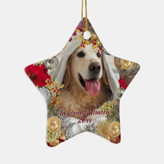 Aangepaste PET-FOTO-HERINNERING Kerstkrans Keramisch Ornament (Rechts)
