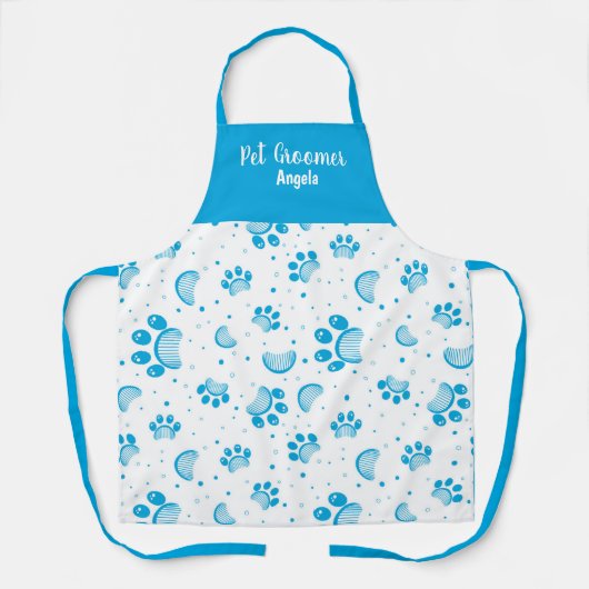 Aangepaste Pet Groomer Blue Paw Apron Schort (Voorkant)