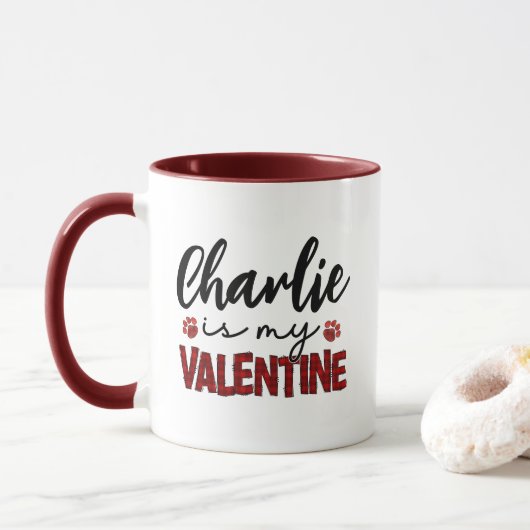 Aangepaste Pet Name Dog, Cat Valentijnsdag Pet Cft Mok (Met donut)