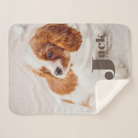 Aangepaste Pet Name Typografie en Foto Sherpa Deken (Voorkant (horizontaal))