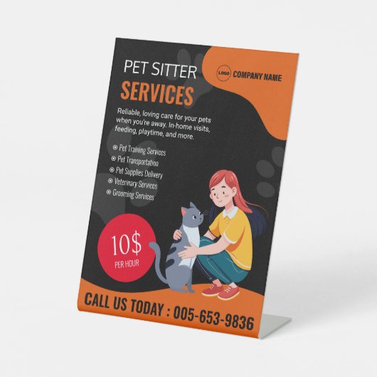 Aangepaste Pet Sitter Pedestal Sign Reclamebord Met Voetstuk (Voorkant)