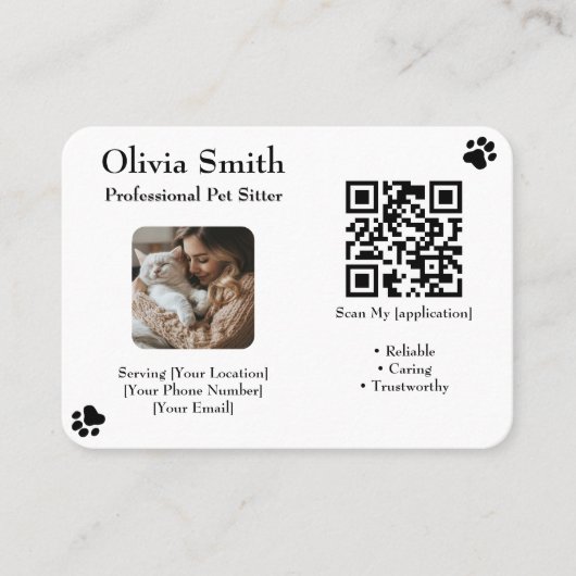 Aangepaste Pet Sitter Visitekaartje met Foto & QR (Voorkant)