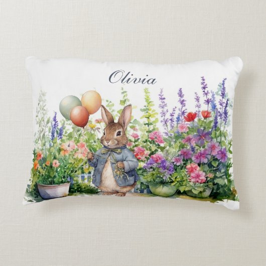 Aangepaste Peter de konijn ballonnen tuin Accent Kussen (Achterkant)