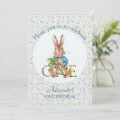 Aangepaste Peter de konijn Eerste Verjaardag Kaart (Staand voorkant)