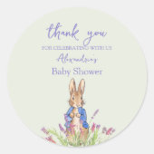 Aangepaste Peter het konijn Baby shower Dank U Ronde Sticker (Voorkant)