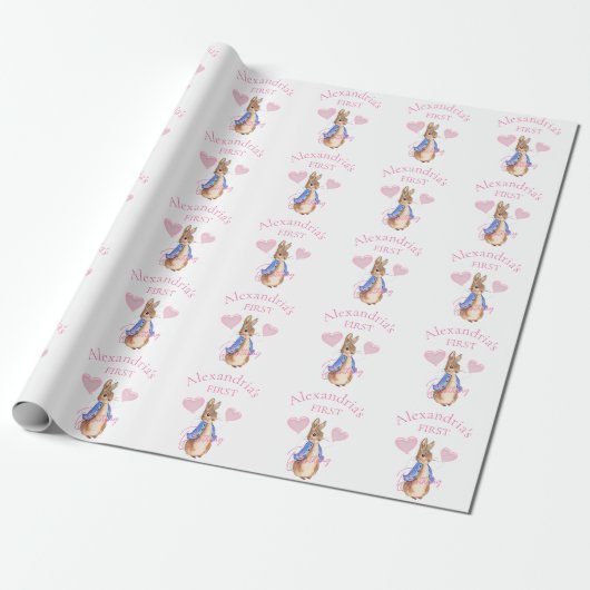 Aangepaste Peter het konijn Eerste Verjaardag Cadeaupapier (Uitgerold)