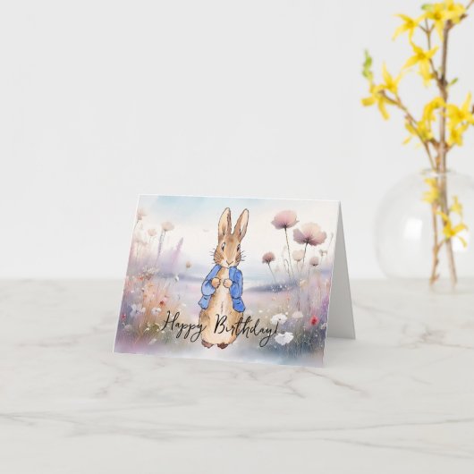 Aangepaste Peter het Konijn Gelukkige Verjaardag Kaart (Gele Bloem)