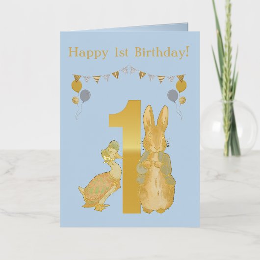 Aangepaste Peter het Konijn Jemima Eerste Verjaard Folie Wenskaart (Voorkant)