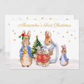 Aangepaste Peter Josephine Bunny Eerste Kerstmis Feestdagenkaart (Voorkant / Achterkant)