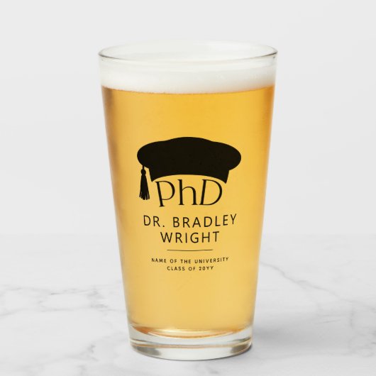 Aangepaste PhD Doctorshoed Doctoraat Afstuderen Glas (Voorkant gevuld)
