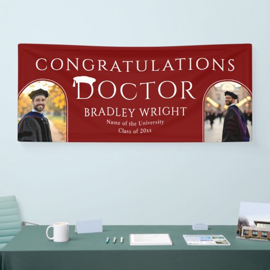 Aangepaste PhD Doctorshoed Doctoraat Afstuderen Spandoek (Beurs)