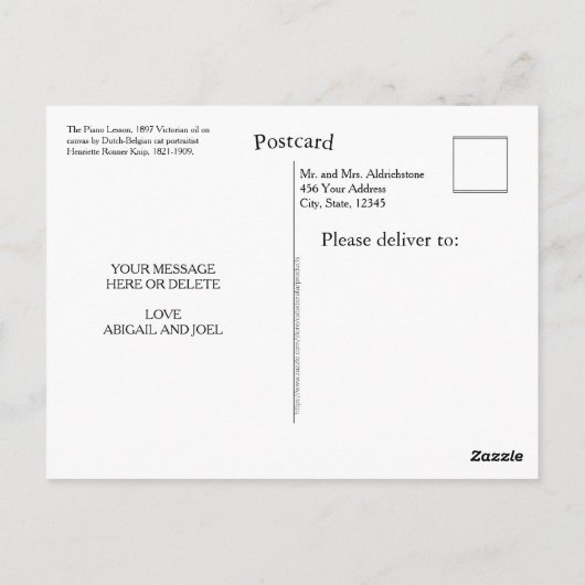 Aangepaste  Piano Lesson Moederkat & Kittens Briefkaart (Achterkant)