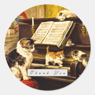 Aangepaste  Piano Lesson Moederkat & Kittens Ronde Sticker