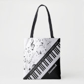 Aangepaste Piano Muzieknoten Script Name Black Whi Draagtas (Voorkant)
