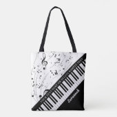Aangepaste Piano Muzieknoten Script Name Black Whi Draagtas (Achterkant)