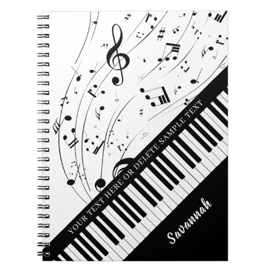 Aangepaste Piano Muzieknoten Script Name Black Whi Notitieboek (Voorkant)