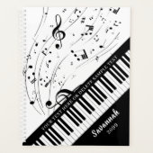 Aangepaste Piano Muzieknoten Script Name Black Whi Planner (Voorkant)