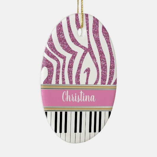 Aangepaste piano-toetsen Roze Glitter Zebra Afdruk Keramisch Ornament (Rechts)