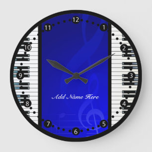 Aangepaste pianoketoetsen met blauwe muzieknoten grote klok