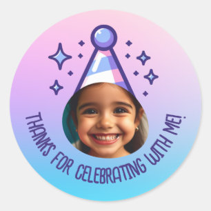 Aangepaste Pic Verjaardag Bedankt Party Pastel Gra Ronde Sticker