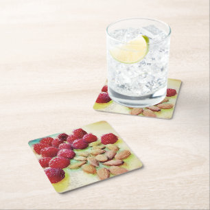 Aangepaste picknick Snack Frambozen Almonds Waterv Vierkante Kartonnen Onderzetter