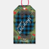 Aangepaste pineconcentraties op blauwe buffelconta cadeaulabel (Achterkant)