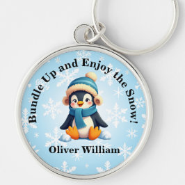 Aangepaste pinguïn "Bundel en geniet van de sneeuw Sleutelhanger