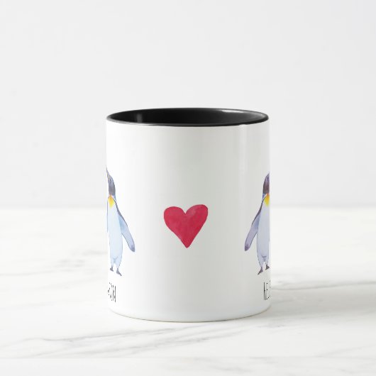 Aangepaste pinguïn Couple Names Aangepast Mug Mok (Midden)