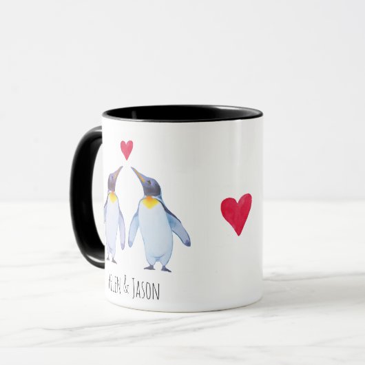 Aangepaste pinguïn Couple Names Aangepast Mug Mok (Voorkant links)