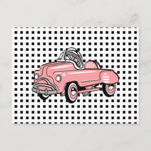 Aangepaste PINK PEDAL CAR-kaart Briefkaart