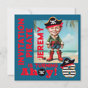 Aangepaste Piraat 6e Verjaardag Jongen Karikatuur Kaart