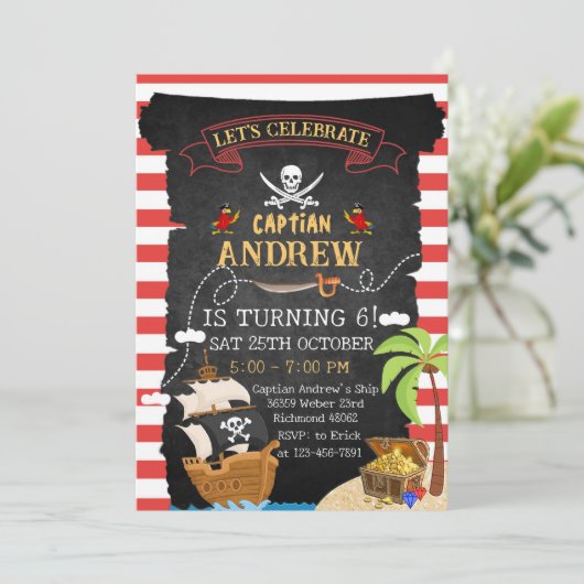 Aangepaste Pirate Verjaardagsfeest Schatkaart voor Kaart (Staand voorkant)