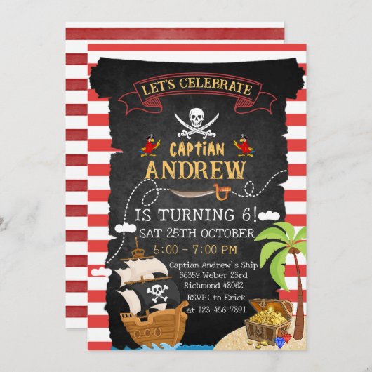 Aangepaste Pirate Verjaardagsfeest Schatkaart voor Kaart (Voorkant / Achterkant)
