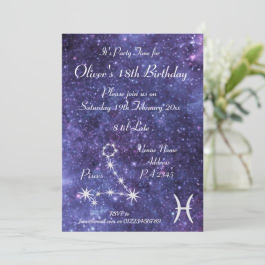 Aangepaste Pisces Zodiac Galaxy Party Kaart (Staand voorkant)