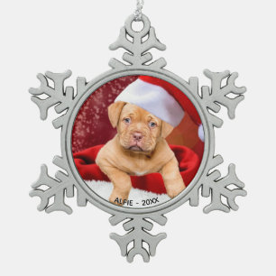 Aangepaste Pitbull Puppie Hond Foto Tin Sneeuwvlok Ornament