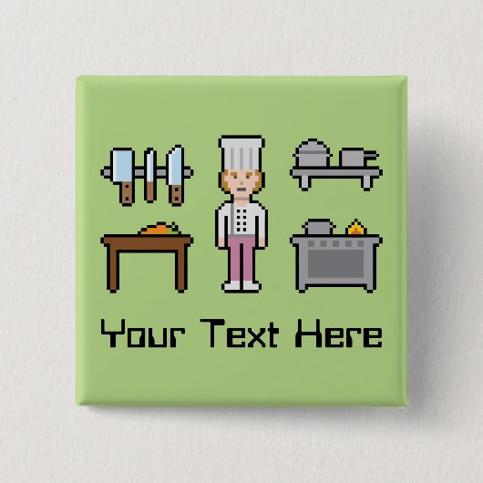 Aangepaste pixel Vrouw Chef Vierkante Button 5,1 Cm (Voorkant)