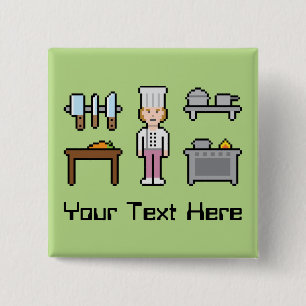 Aangepaste pixel Vrouw Chef Vierkante Button 5,1 Cm
