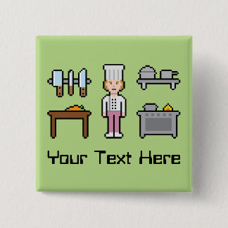Aangepaste pixel Vrouw Chef Vierkante Button 5,1 Cm