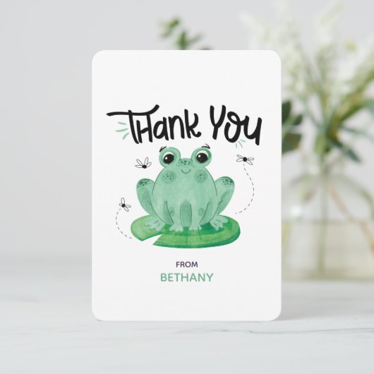 Aangepaste platte bedankkaart met kikker (Staand voorkant)