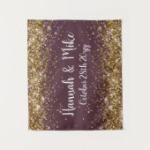 Aangepaste Plum Paarse Gouden Bruiloftsfotocabine  Wandkleed (Voorkant)