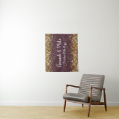 Aangepaste Plum Paarse Gouden Bruiloftsfotocabine  Wandkleed (In situ)