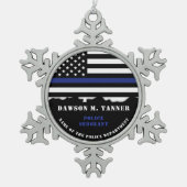 Aangepaste politiefunctionaris-waardering in blauw tin sneeuwvlok ornament (Voorkant)